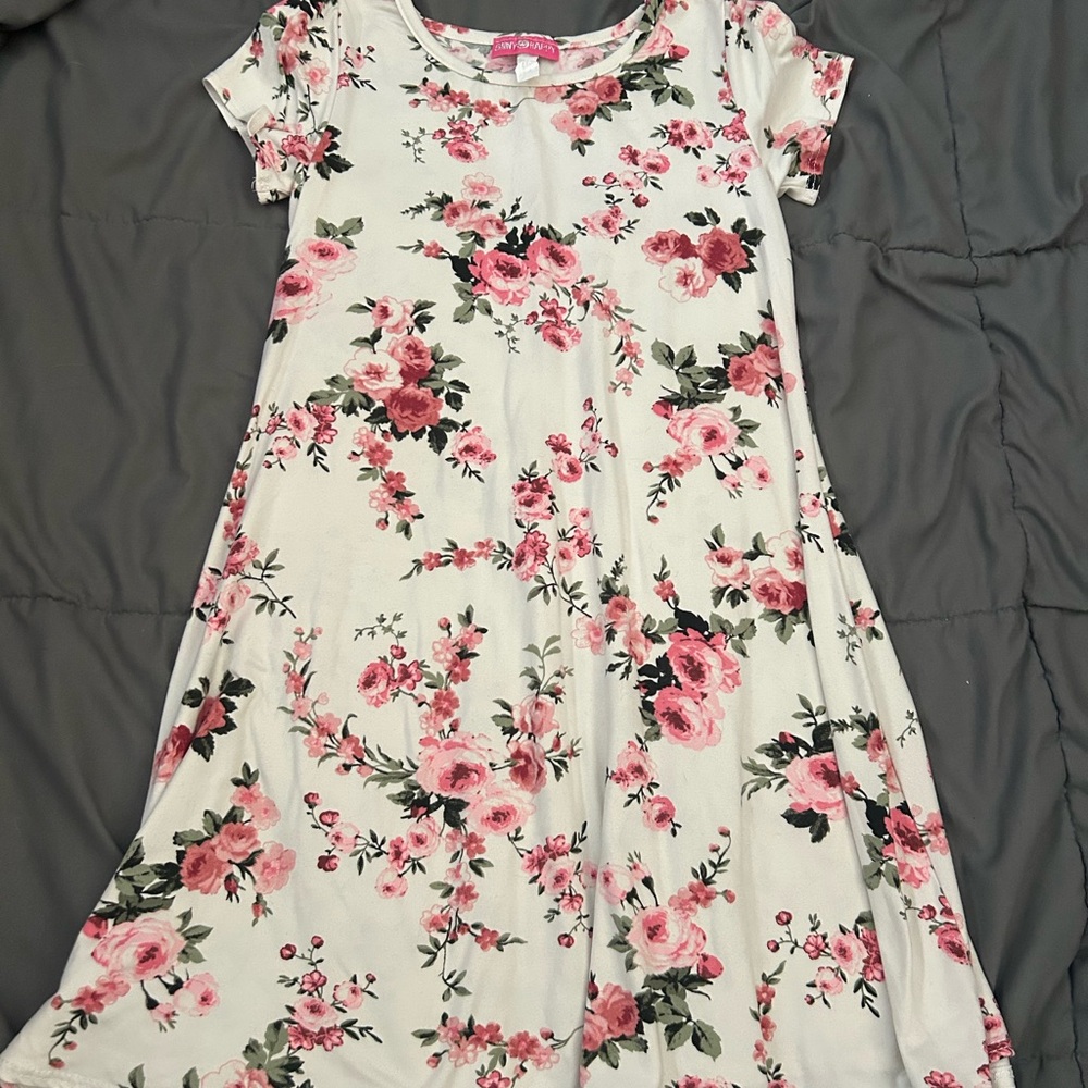 Floral Pink and White Kids Casual Dress